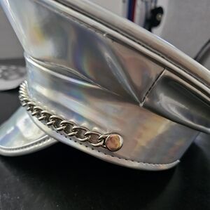 holographic Silver Chain-Embellished Captain Hat